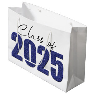 Navy Blue Glitter Class of 2025 Large Gift Bag