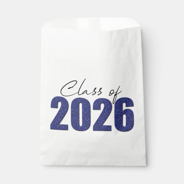 Navy Blue Glitter Class of 2026 Favour Bags (Front)