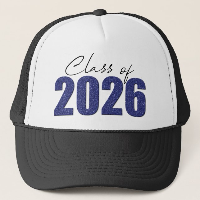 Navy Blue Glitter Class of 2026 Trucker Hat (Front)