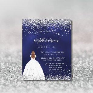 Navy blue glitter dress Sweet 16 invitation