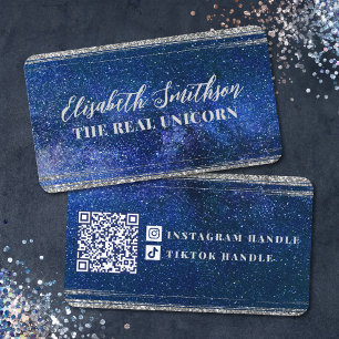 Navy Blue Glitter Feminine Celestial Personalised Business Card