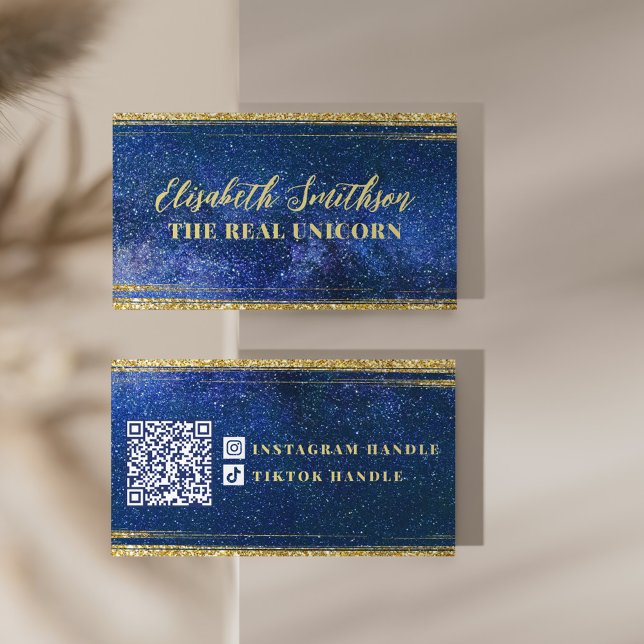  Navy Blue Glitter Feminine Celestial Personalised Business Card (Creator Uploaded)