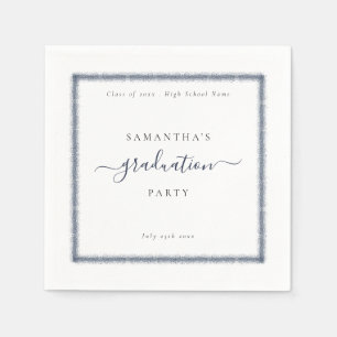 Navy Blue Glitter Frame Year Name Graduation Party Napkin