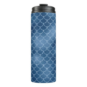 Navy Blue Glitter Mermaid Scale Pattern Thermal Tumbler
