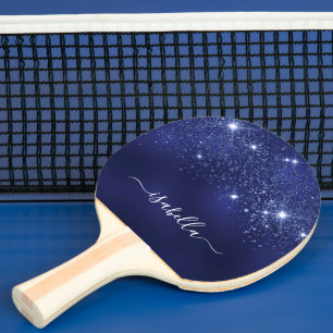 Navy Blue glitter name script Ping Pong Paddle