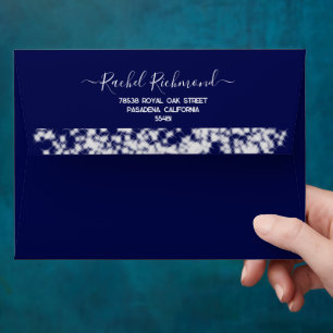 Navy Blue Glitter Silver Elegant Modern  Envelope