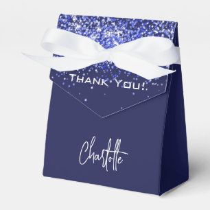 Navy blue glitter sparkles name thank you favour box