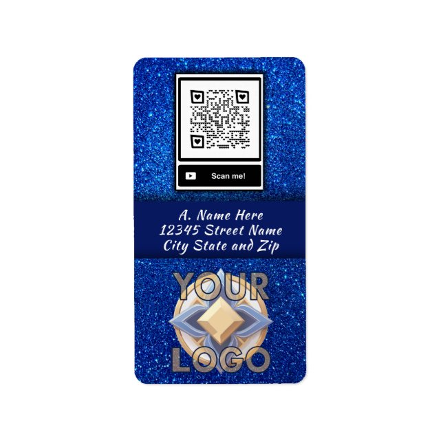 Navy Blue Glitter Vertical QR code Logo Event Pros Label (Front)