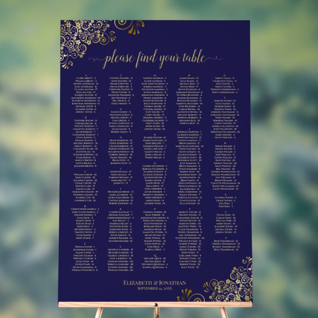 Navy Blue Gold 300 Name Alphabetical Seating Chart (Neutral)