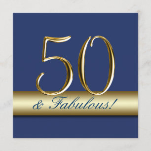 Navy Blue Gold 50 and Fabulous Birthday Invitation