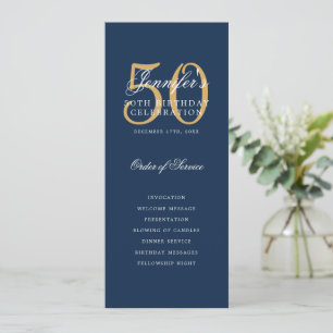 Navy Blue Gold 50th Birthday Program w/ Menu Invitation