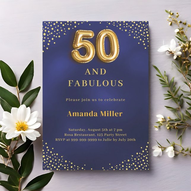 Navy blue gold 50th fabulous birthday invitation (Creator Uploaded)