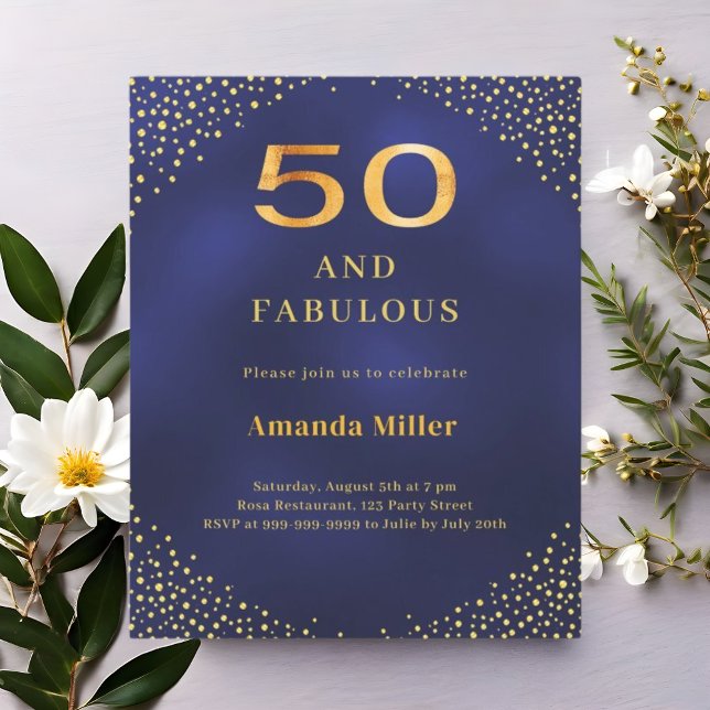 Navy blue gold 50th fabulous birthday invitation (Creator Uploaded)