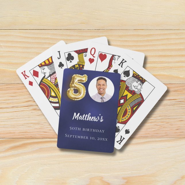 Navy blue gold 50th photo birthday party playing cards (Creator Uploaded)