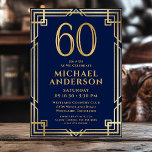 Navy Blue Gold 60th Birthday Photo Invitation<br><div class="desc">This fabulous navy blue and gold men's 60th birthday party invitation featuring the number 60 in gold with modern fonts surrounded by a gold art deco frame on the front and your favourite photo of the guest of honour on the back would be perfect for asking people to join you...</div>