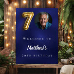 Navy blue gold 70th photo birthday party welcome poster<br><div class="desc">A welcome poster for a 70th birthday party. Navy blue background. Personalise and add a name and photo.</div>