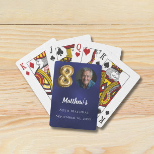 Navy blue gold 80th photo birthday party playing cards