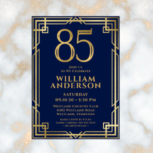 Navy Blue Gold 85th Birthday Photo Invitation