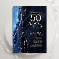 Navy Blue Gold Agate 50th Birthday