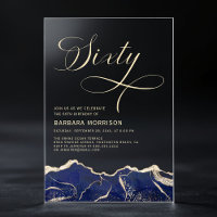 Navy Blue Gold Agate 60th Sixty Birthday Party