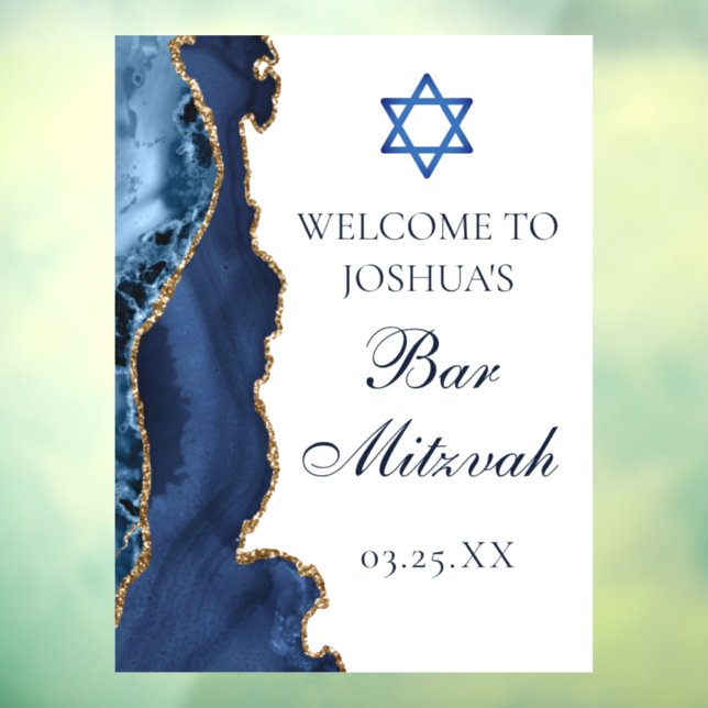 Navy Blue Gold Agate Bar Mitzvah Party Welcome (Sheet 3)