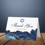 Navy Blue Gold Agate Personalised Bar Mitzvah Thank You Card<br><div class="desc">Elegant navy blue and gold agate decorates the side of this modern Bar Mitzvah thank you card. Mazel Tov! Customise with your name under the Star of David. Perfect cards for a chic,  stylish Jewish family celebrating a boy being called to the Torah.</div>