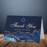 Navy Blue Gold Agate Personalised Bat Mitzvah Thank You Card<br><div class="desc">Elegant navy blue and gold agate decorates the side of this modern Bat Mitzvah thank you card. Mazel Tov! Customise with your name under the Star of David. Perfect cards for a chic,  stylish Jewish family celebrating a girl being called to the Torah.</div>