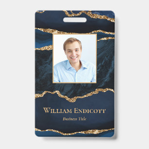 Navy Blue Gold Agate Professional ID Badge