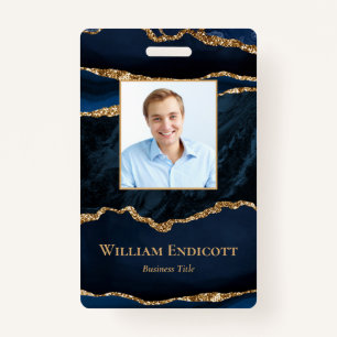 Navy Blue Gold Agate Professional ID ID Badge
