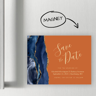 Navy Blue Gold Agate Rust Magnetic Save the Date