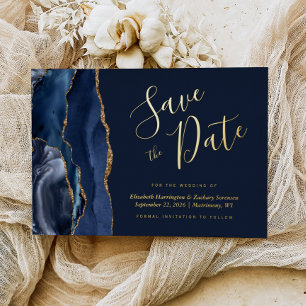 Navy Blue Gold Agate Save the Date