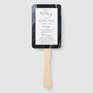 Navy Blue Gold Agate Wedding Program Hand Fan