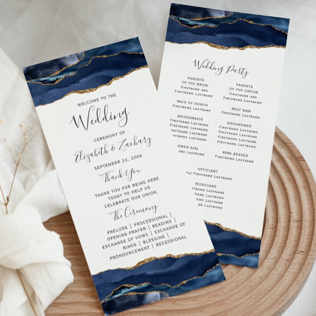 Navy Blue Gold Agate Wedding Programme (Creator Uploaded)