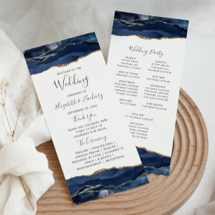 Navy Blue Gold Agate Wedding Programme