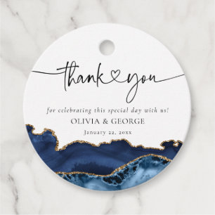 Navy Blue Gold Agate Wedding Thank You Favour Tags