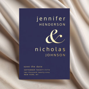 Navy Blue Gold Ampersand Wedding Save The Date