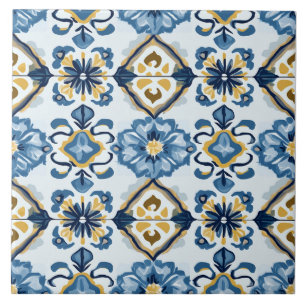 Navy Blue, Gold and Blue Ceramic Tile