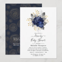 Navy Blue, Gold and Silver Floral Drive By Shower