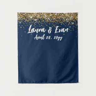 Navy Blue Gold and White Wedding Photo Booth Prop Tapestry