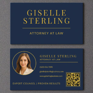 Navy Blue Gold Attorney at Law Photo QR Code Business Card