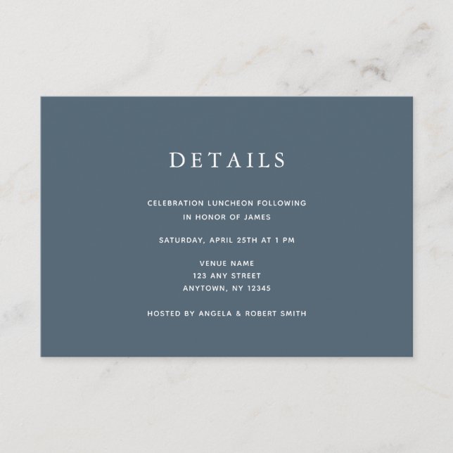 Navy Blue & Gold Bar Mitzvah Details Card (Front)
