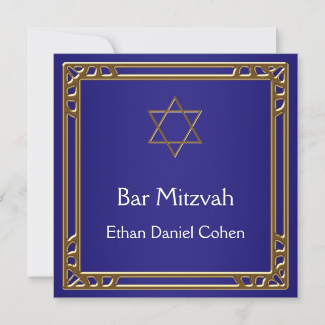Navy Blue Gold Bar Mitzvah Invitation (Front)