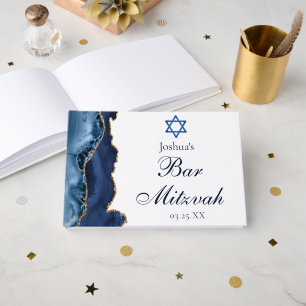 Navy Blue Gold Bar Mitzvah Party Customised Guest Book
