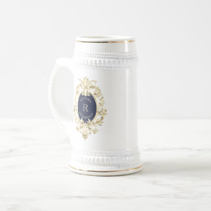 Navy Blue Gold Baroque Groomsman Beer Stein