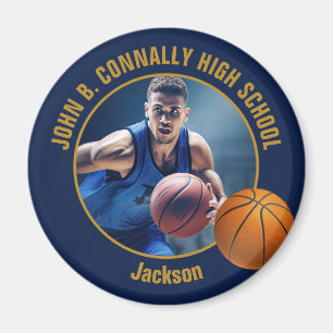 Navy Blue Gold Basketball Player Photo Magnet