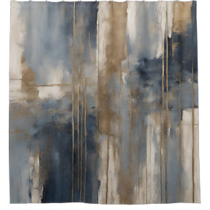 Navy Blue Gold Beige Abstract Watercolor Shower Curtain