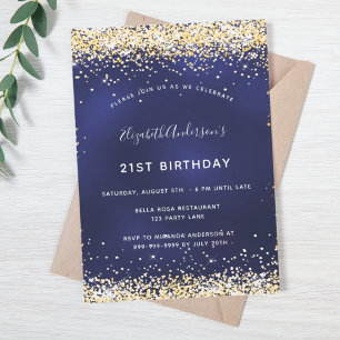 Navy blue gold birthday invitation