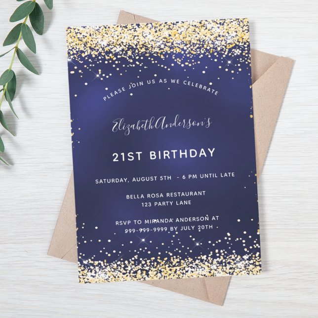 Navy blue gold birthday invitation (Creator Uploaded)