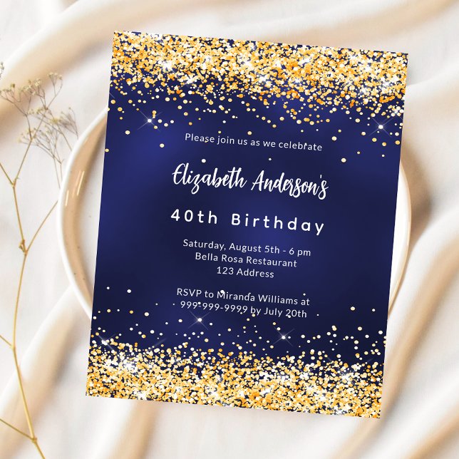 Navy blue gold birthday invitation (Creator Uploaded)