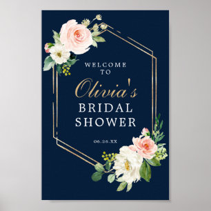 Navy Blue Gold Blush Bridal Shower Welcome Sign